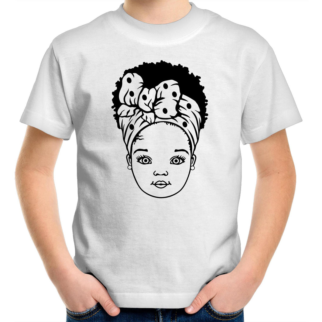 Aafro Girl Bow Kids/Youth Crew T - WHITE