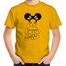 Load image into Gallery viewer, Sitting Girl Aafro Puff Kids/Youth Crew T-Shirt -COLOUR
