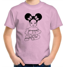 Load image into Gallery viewer, Sitting Girl Aafro Puff Kids/Youth Crew T-Shirt -COLOUR
