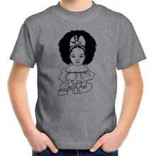 Load image into Gallery viewer, Sitting Aafro Girl Kids/Youth Crew T-Shirt - COLOUR
