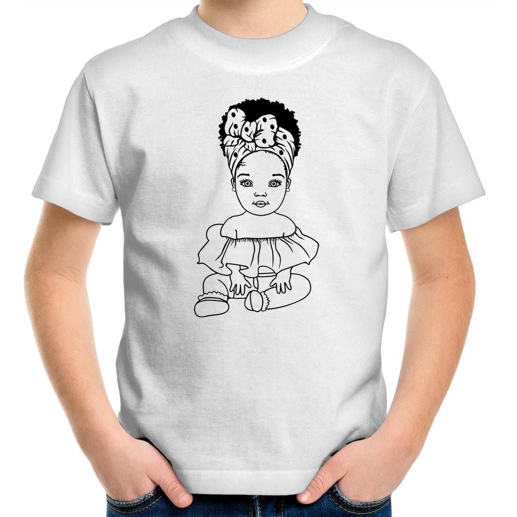 Sitting Bow Girl Bow Kids/Youth Crew T-Shirt - WHITE
