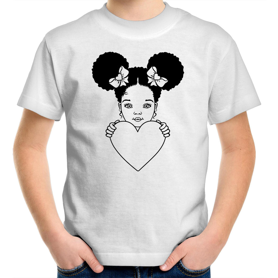 Aafro Girl Heart Kids/Youth Crew T-Shirt - WHITE