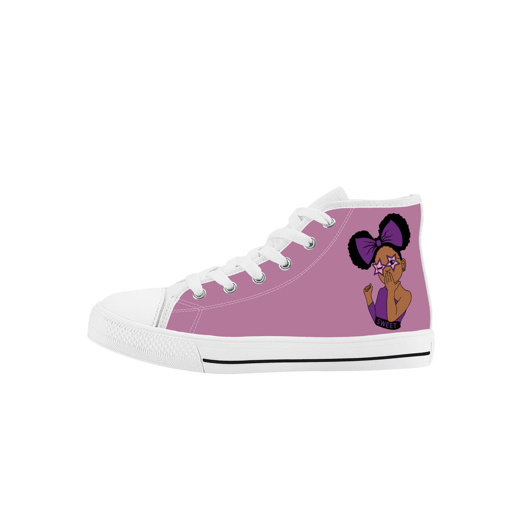 Aafro Girl Star Glasses Purple Kids High Top Canvas Shoes
