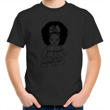 Load image into Gallery viewer, Sitting Aafro Girl Kids/Youth Crew T-Shirt - COLOUR
